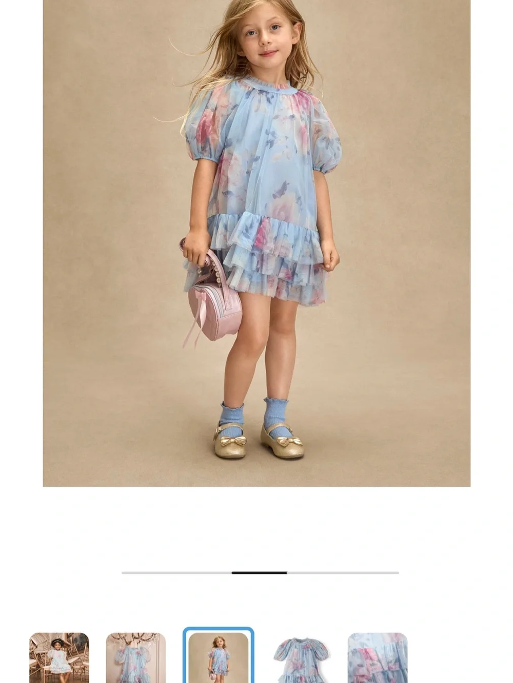 Girls Floral Ruffle Mesh Drop Waist Dress - On Pointe - Blue